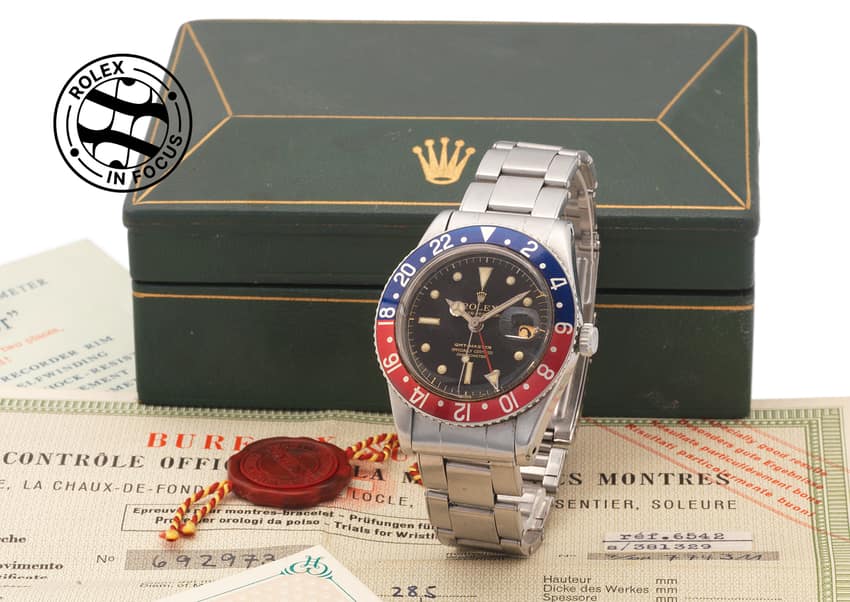 An early GMT-Master Reference 6542 - note the absence of a crown guard. Image: Bonhams