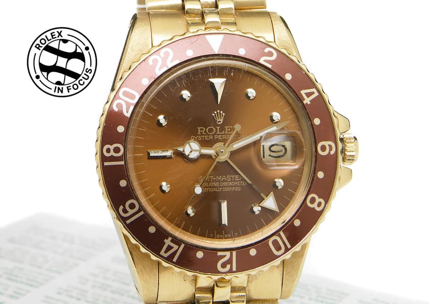 A GMT-Master, Reference 1675, from the 1970s in yellow gold. Image: Bonhams