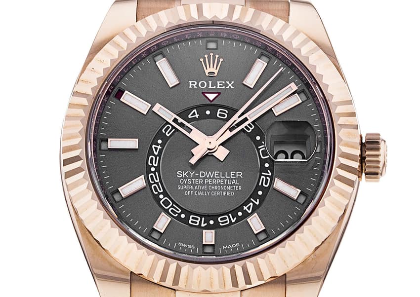 The first Sky-Dwellers were only available in precious metals, like this rose gold model