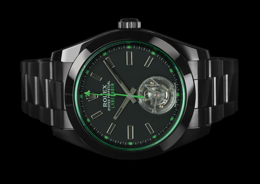 Independent company Label Noir modified this Rolex Milgauss with a tourbillon