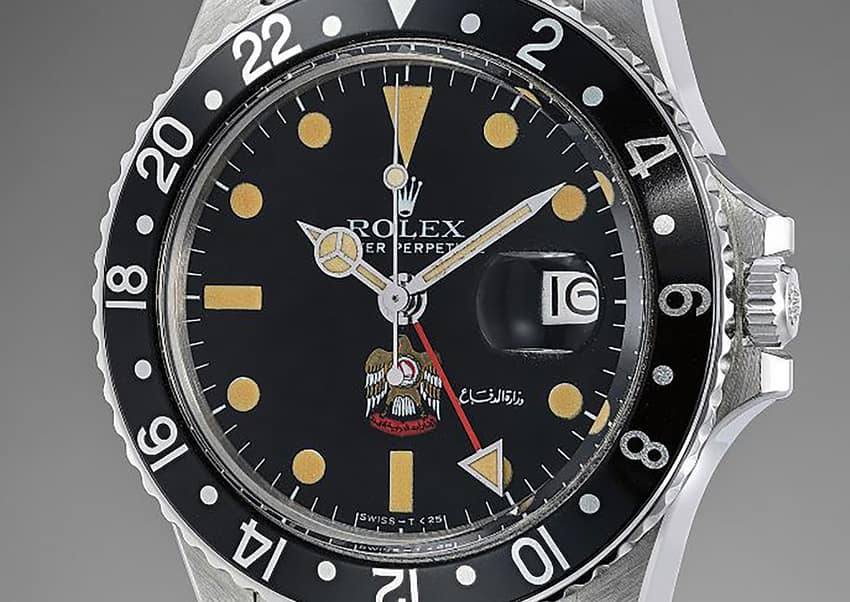 A stainless steel GMT made for the UAE Ministry of Defence, 1977. Image: ©Phillips in Association with Bacs & Russo