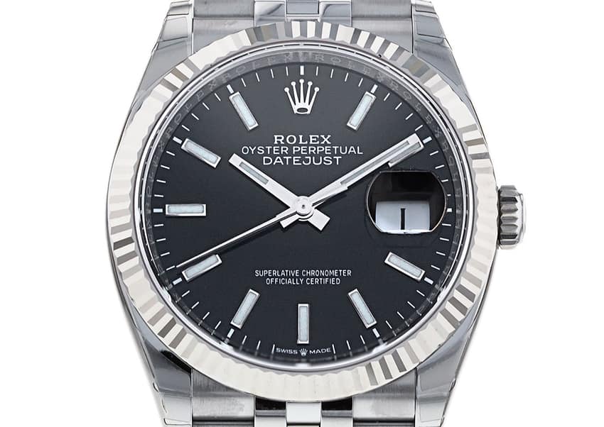 A classic steel and white gold Rolex Datejust, the horological equivalent of a crisp white shirt