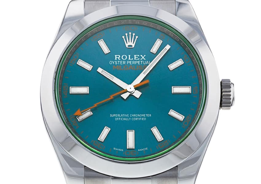 The contemporary Milgauss, reference 116400GV, with electric-blue dial