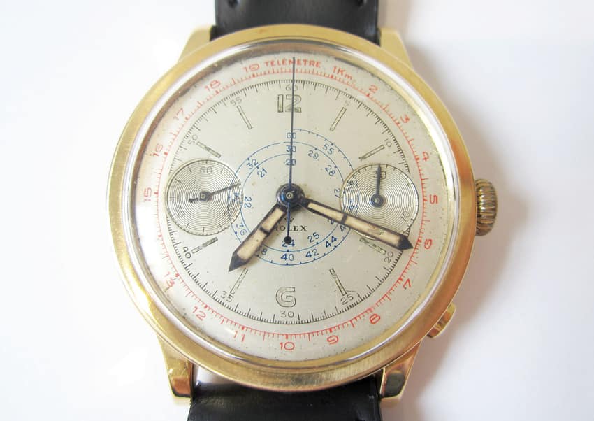 A 1930s Rolex chronograph with two registers. Image courtesy of Bonhams