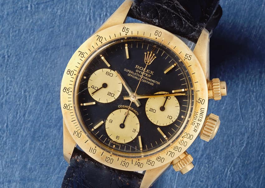 A yellow-gold Rolex Cosmograph Daytona reference 6265 from 1979. Image courtesy of Bonhams