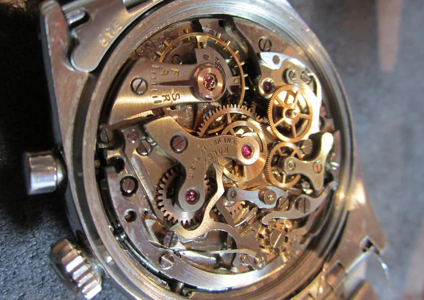 A manual-wind Valjoux chronograph movement. Image courtesy of Bonhams
