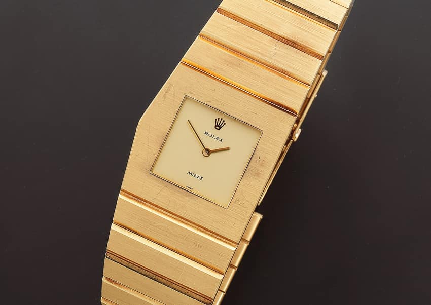 The Rolex Midas is the brand's only asymmetrically cased watch.  Image courtesy of Bonhams
