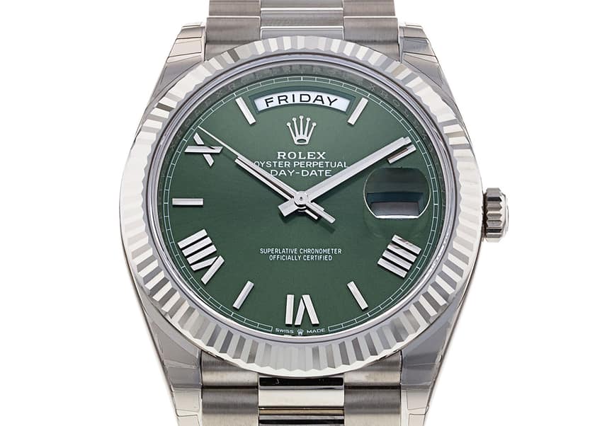 This Day-Date 40 reference 228239 in white gold is part of the current collection