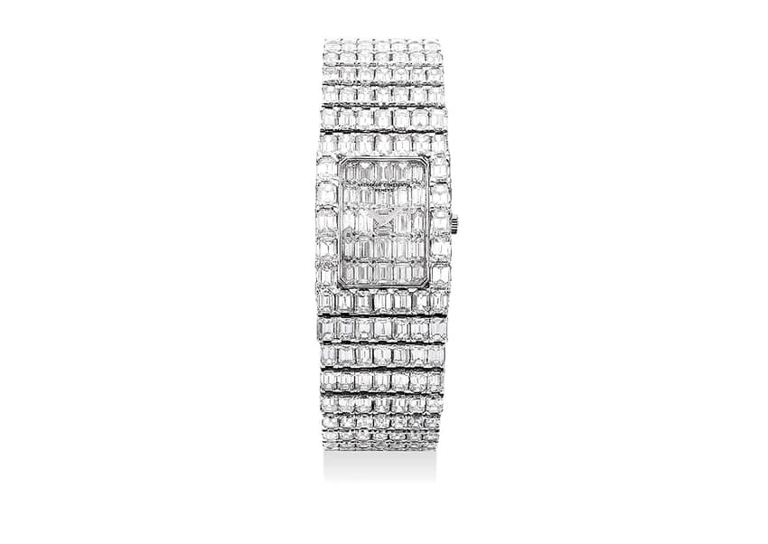 An exceptionally rare Vacheron Constantin Lord Kalla model with baguette diamond-set bracelet and dial. Image courtesy of Phillips