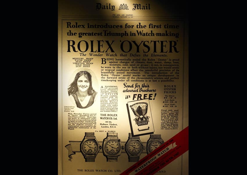 A Rolex advert featuring Mercedes Gleitze, the first woman to swim the English channel