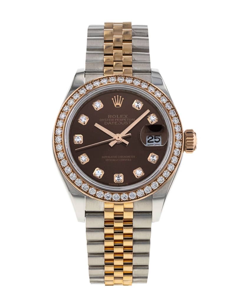 Rolex Lady-Datejust 279381 RBR, Brown dial, 28mm Steel & Everose Gold