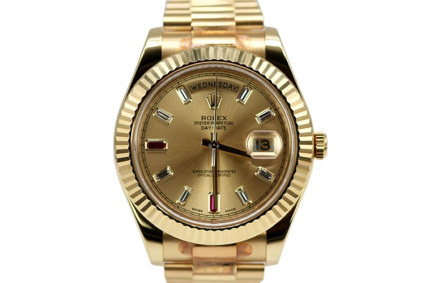 Rolex Day-Date 218238, Green dial, 36mm Everose Gold